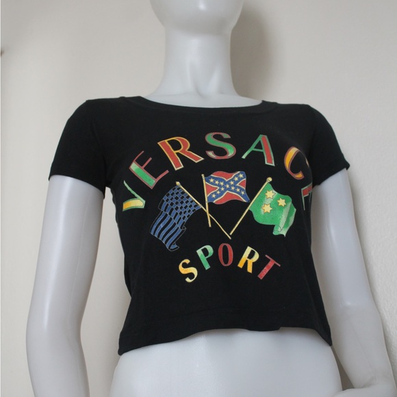 ⛵️NWT Vintage '90s Deadstock Versace Sport Logo Cropped T-Shirt - Picture 2 of 14